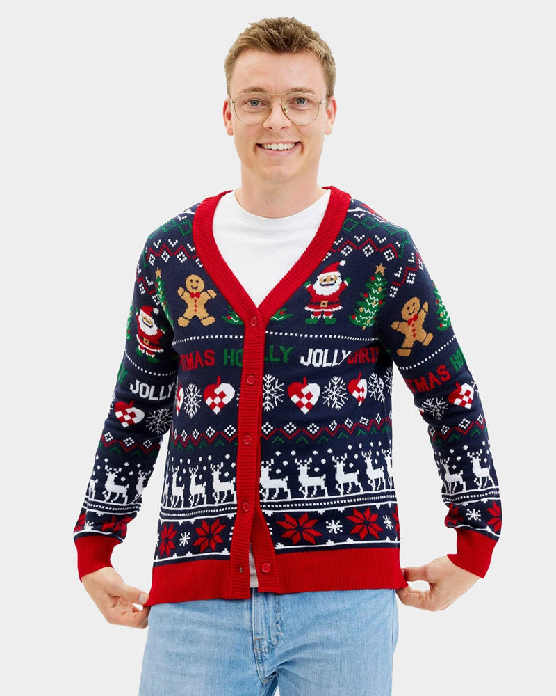 Jersey de Navidad Parejas Cárdigan Azul y Rojo Hombre