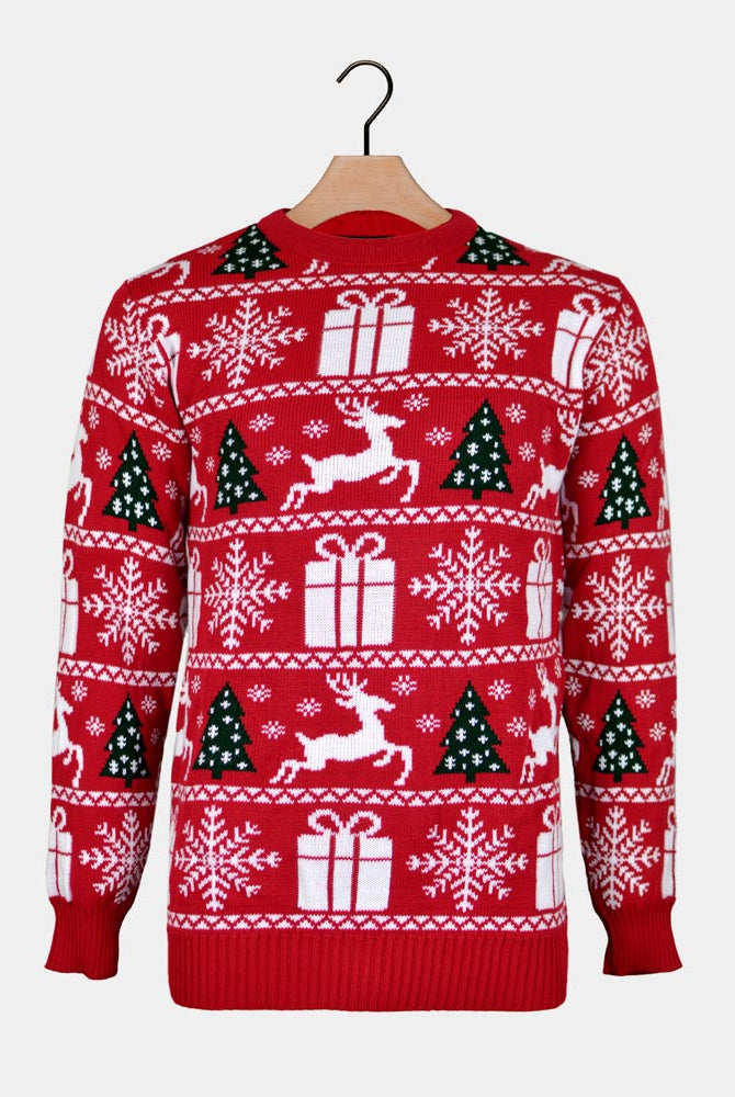 Jersey de Navidad Parejas con Renos Árboles y Regalos Navideños