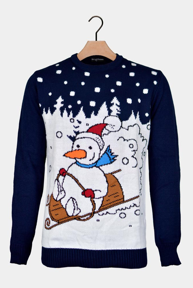 Jersey de Navidad Parejas Muñeco de Nieve en Trineo