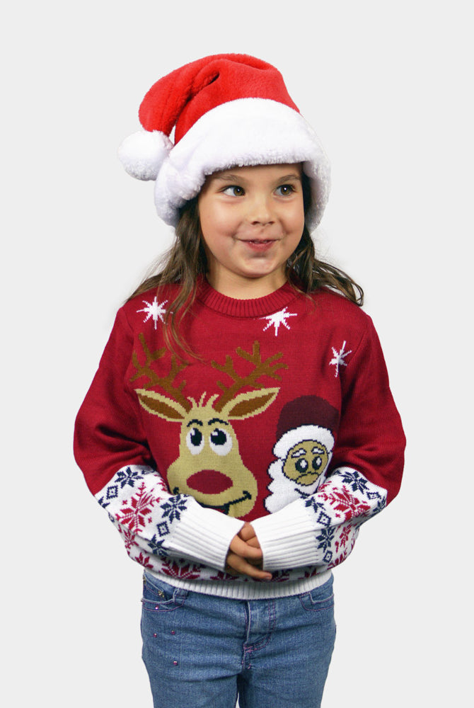 Jersey de Navidad Parejas y NIña Santa y Rudolph Sonrientes