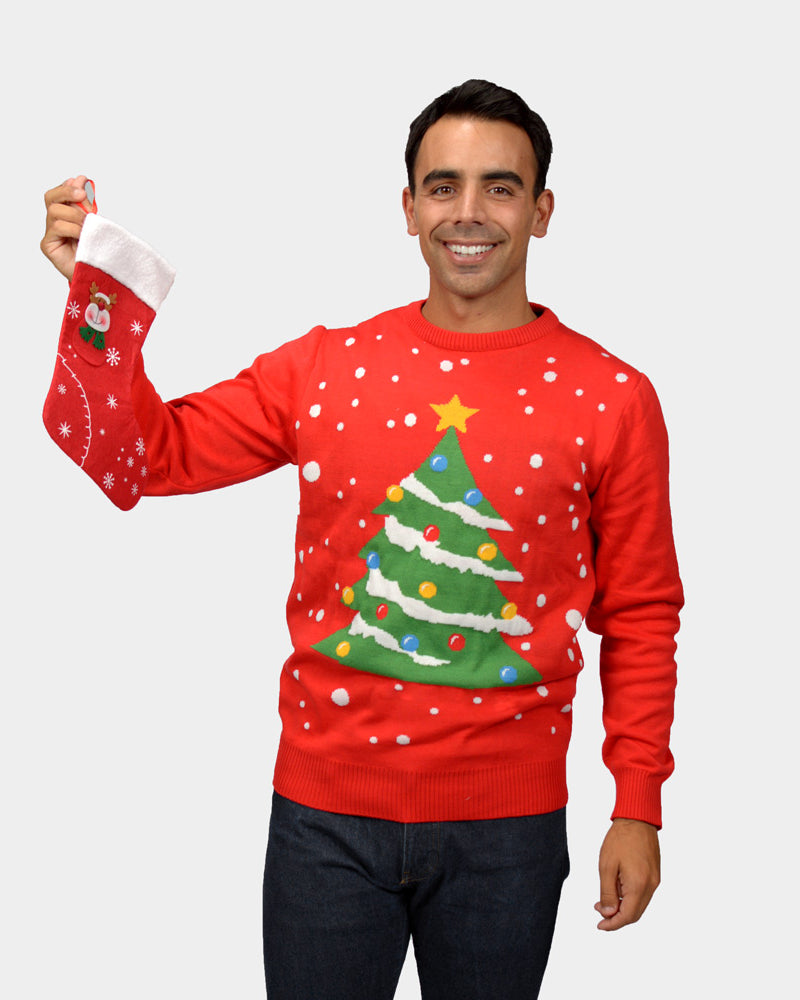 Jersey de Navidad hombre Parejas Rojo Árbol de Navidad