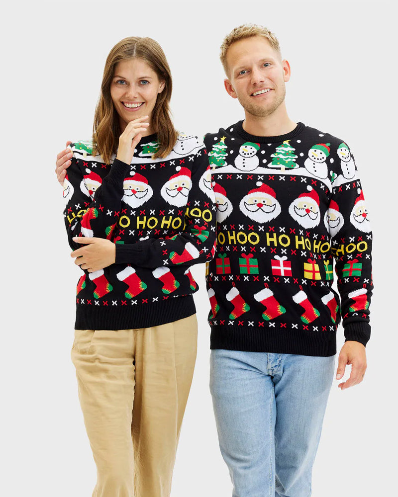 Jersey de Navidad Pareja Hombre Santa, Regalos y Muñecos Algodón Orgánico