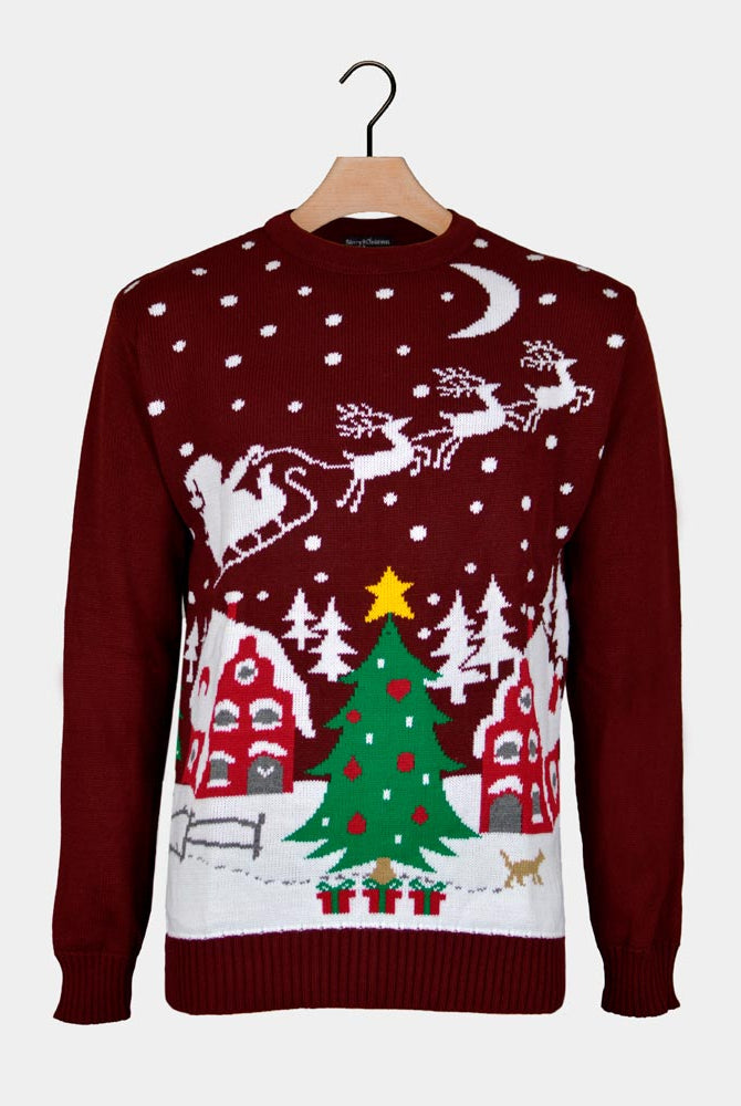Jersey de Navidad Parejas Santa en Trineo y Árbol de Navidad