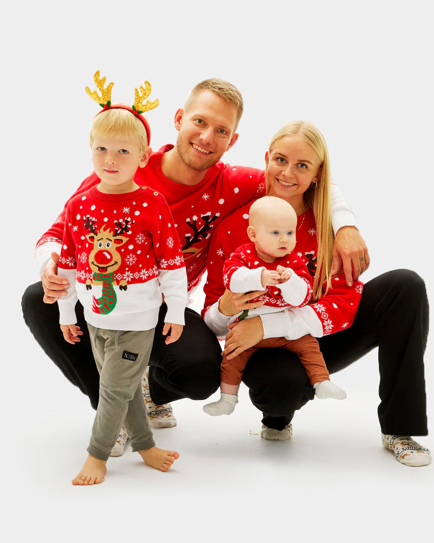 Jersey de Navidad para Familia Reno con Bufanda Algodón Orgánico