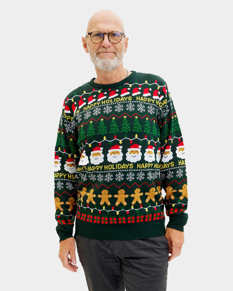Jersey de Navidad Verde Happy Holidays Hombre