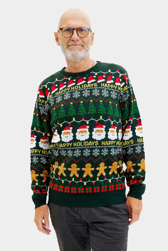 Jersey de Navidad Verde Happy Holidays Hombre