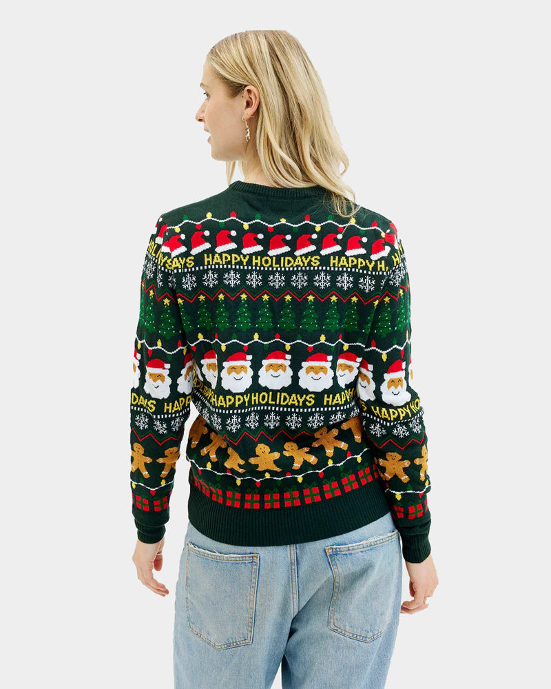 Mujer Jersey de Navidad Verde Happy Holidays