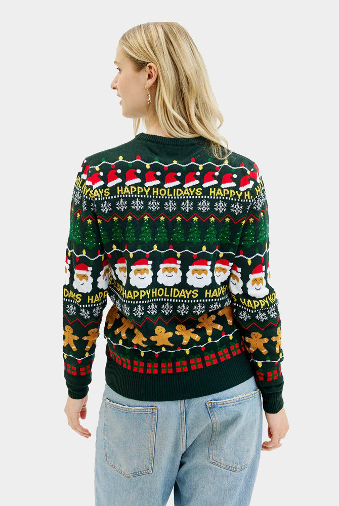 Mujer Jersey de Navidad Verde Happy Holidays