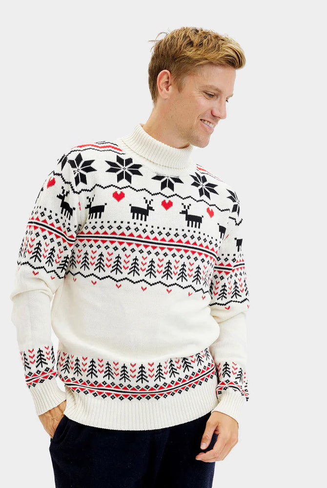 Jersey de Navidad de cuello alto Elegante Beige Algodón Orgánico Hombre