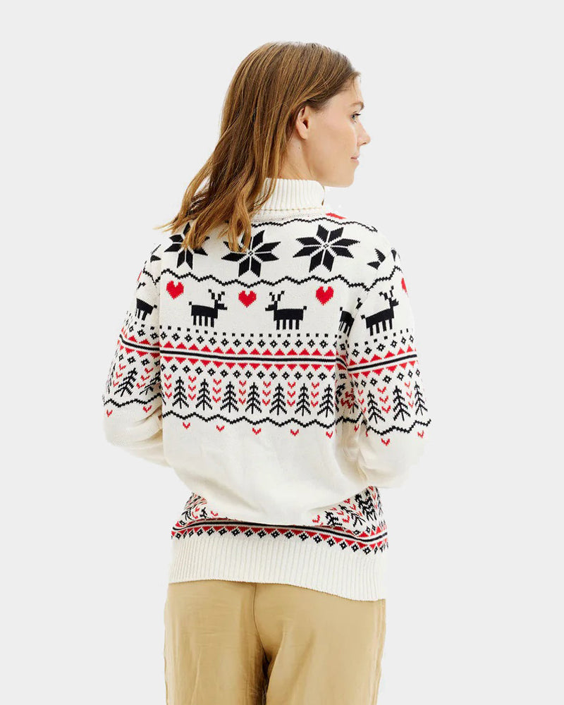 Jersey de Navidad de cuello alto Elegante Beige Mujer Algodón Orgánico