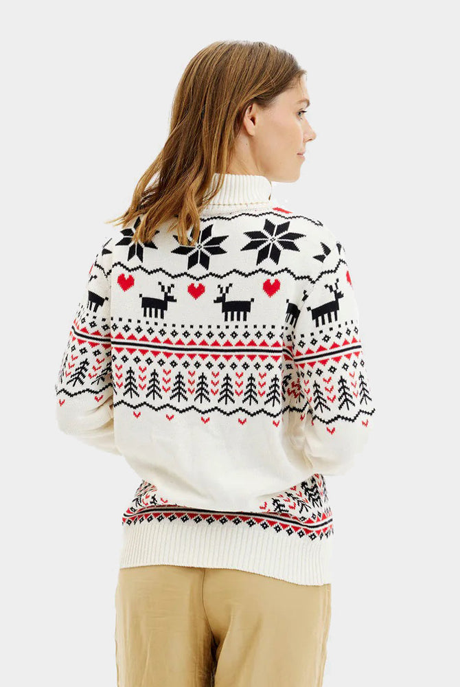 Jersey de Navidad de cuello alto Elegante Beige Mujer Algodón Orgánico