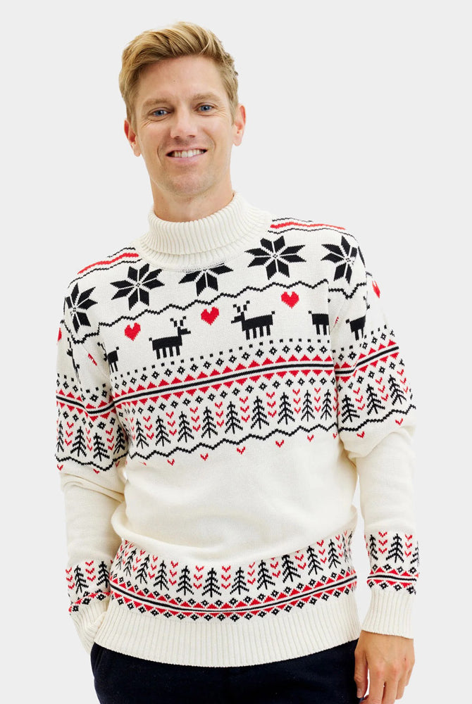 Jersey de Navidad de cuello alto para Hombre Elegante Beige Algodón Orgánico