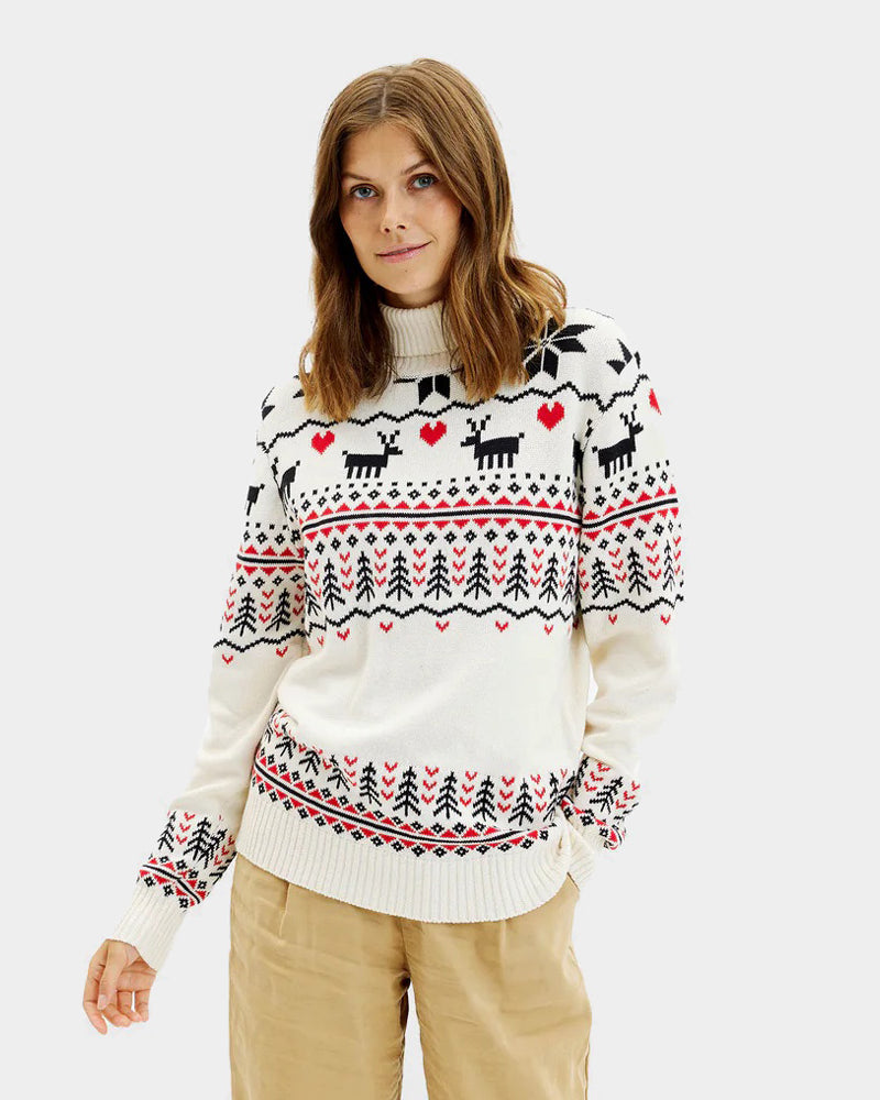 Jersey de Navidad de cuello alto para Mujer Elegante Beige Algodón Orgánico