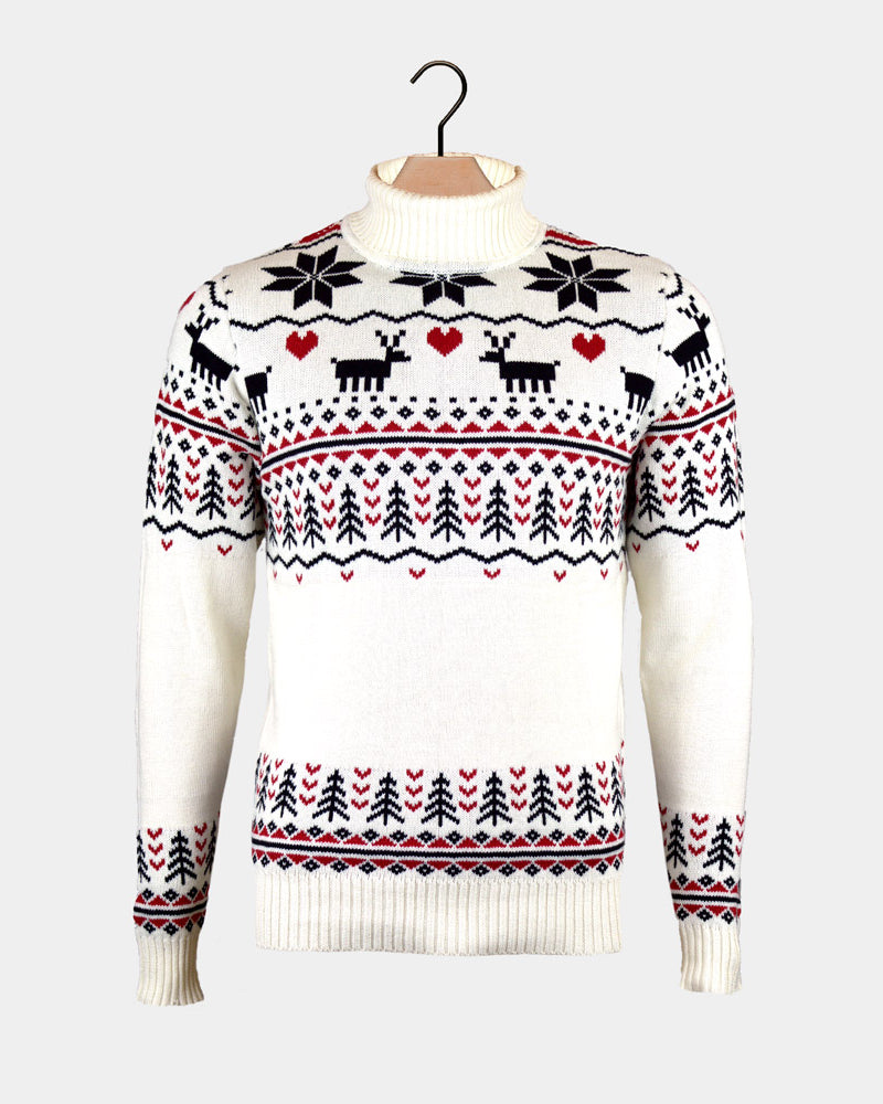 Jersey de Navidad cuello alto Elegante Beige Algodón Orgánico Mujer