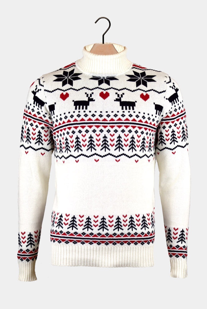Jersey de Navidad cuello alto Elegante Beige Algodón Orgánico Mujer