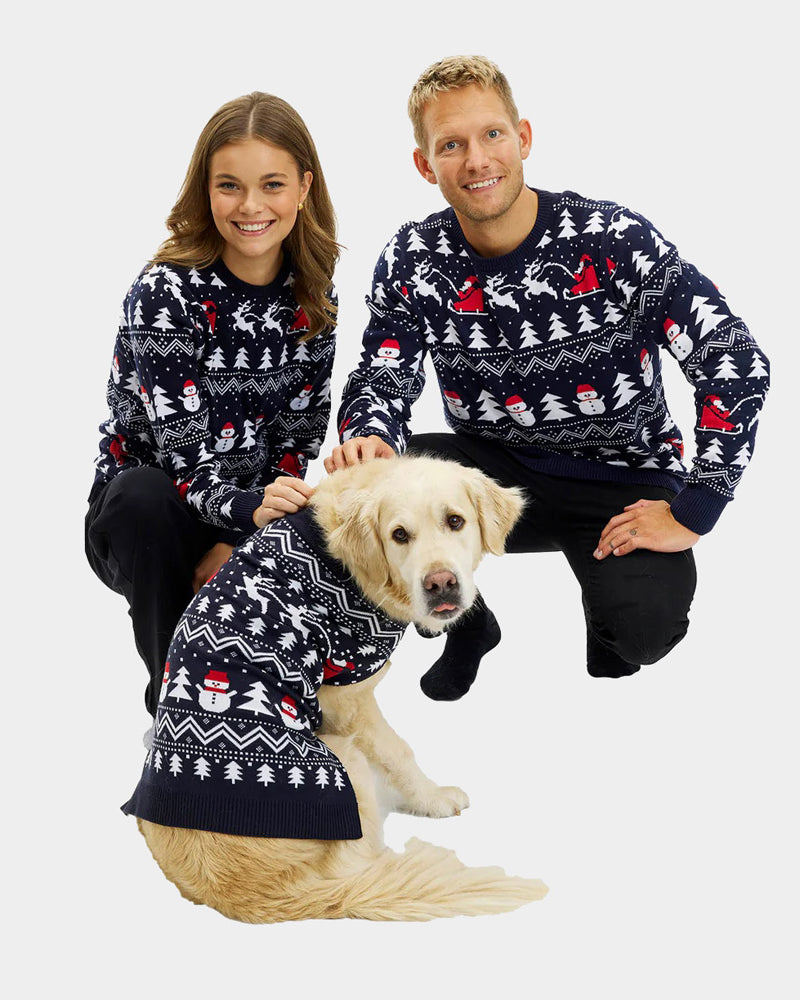 Jersey de Navidad para Perros con Árboles, Muñecos y Papá Noel Hombre y Mujer