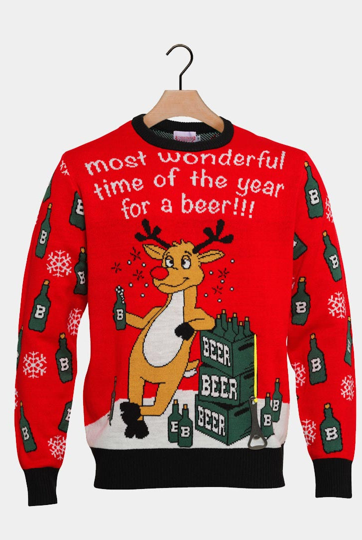 Jersey Navideño Parejas Reno 3D Abridor de Cerveza