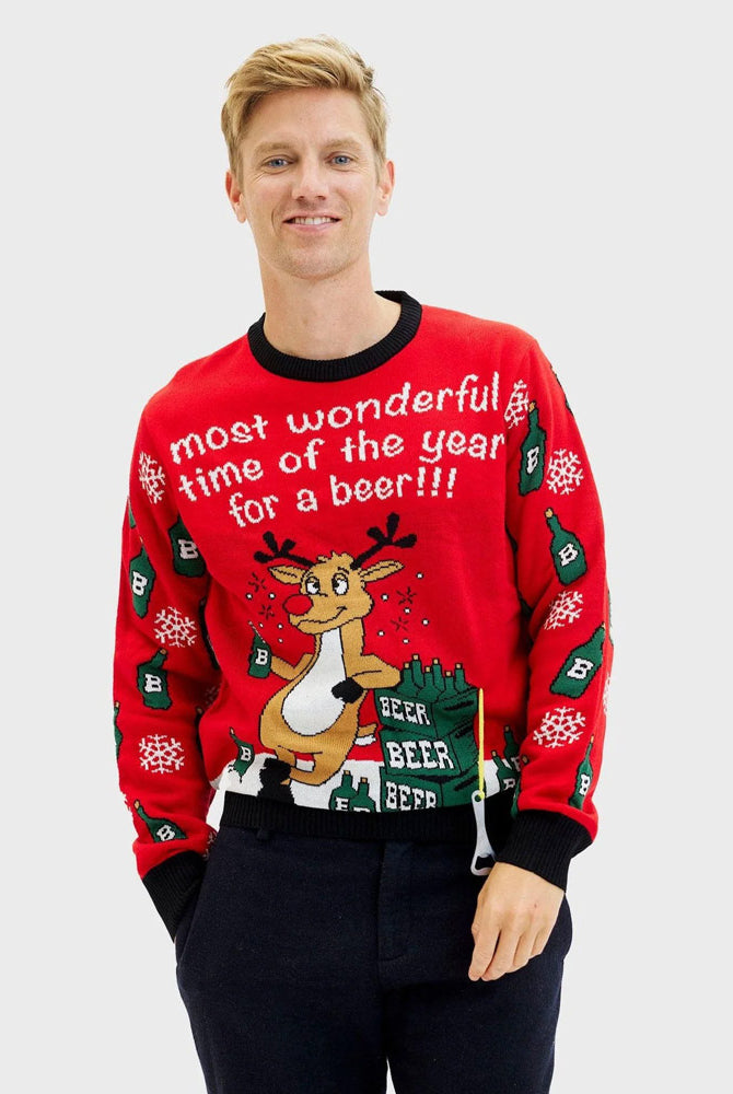 Jersey Navideño Hombre y Mujer Reno con Abridor de Cerveza