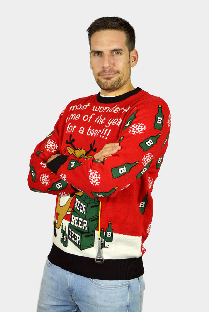 Jersey Navideño Parejas Reno Abridor Hombre Cerveza