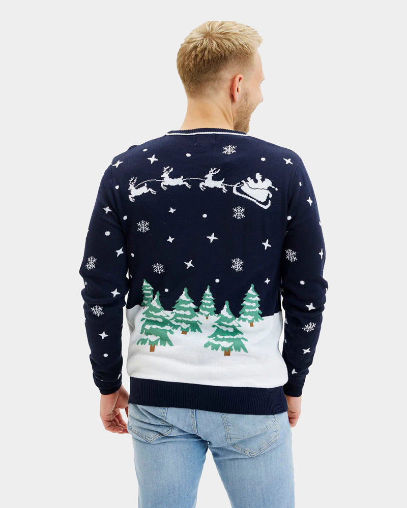 Jersey de Navidad para Hombre Azul Merry Christmas Luces LED