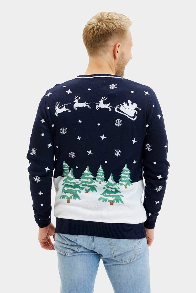 Jersey de Navidad para Hombre Azul Merry Christmas Luces LED
