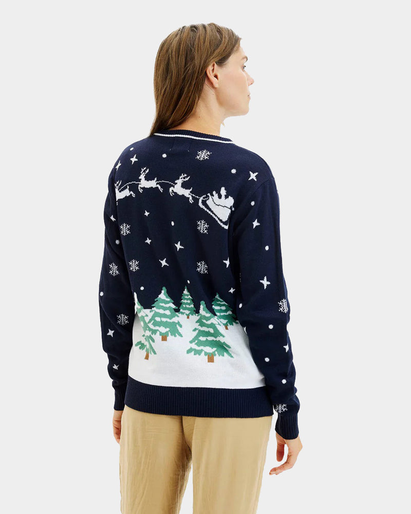 Jersey de Navidad  para Mujer Azul Merry Christmas Luces LED
