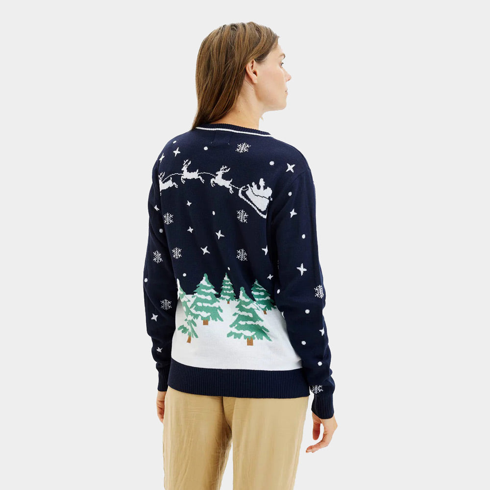Jersey de Navidad para Mujer Azul Merry Christmas Luces LED