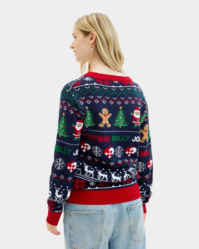 Jersey de Navidad Parejas Cárdigan Azul y Rojo Mujer