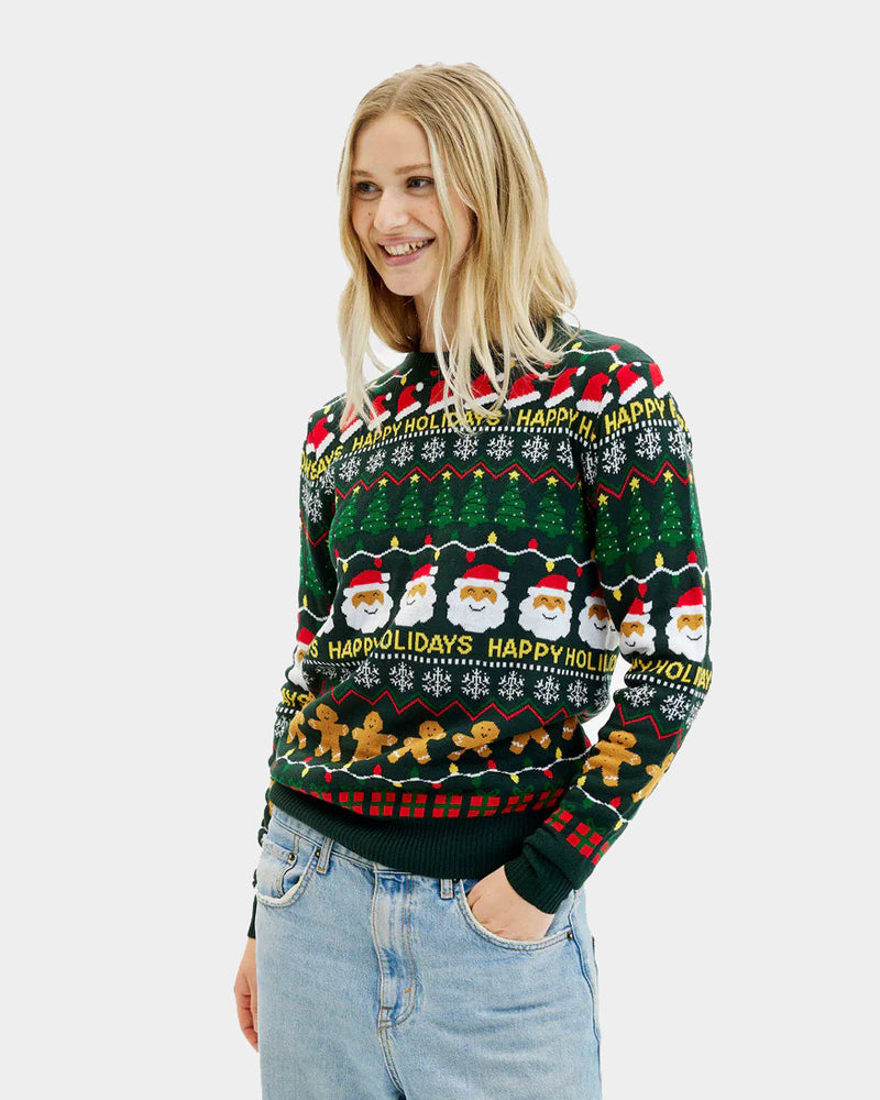 Jersey de Navidad  Verde Happy Holidays para Mujer