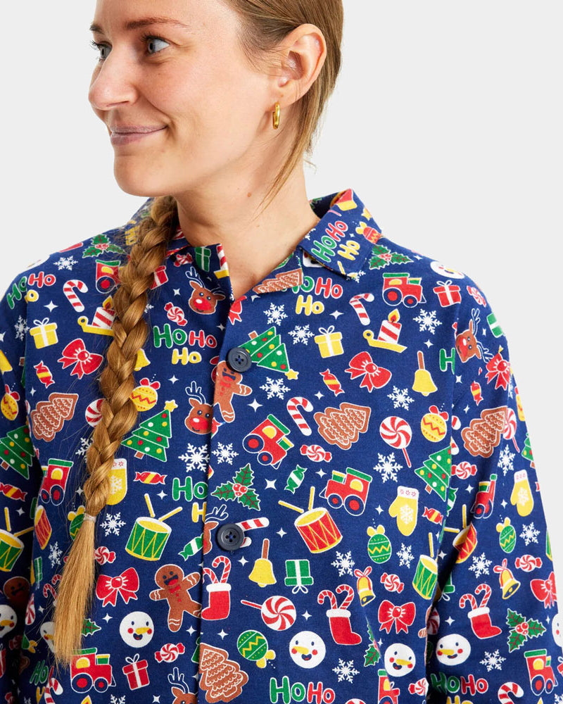 Mujer Pijama de Navidad para Adultos Unisex Azul con Motivos Navideños