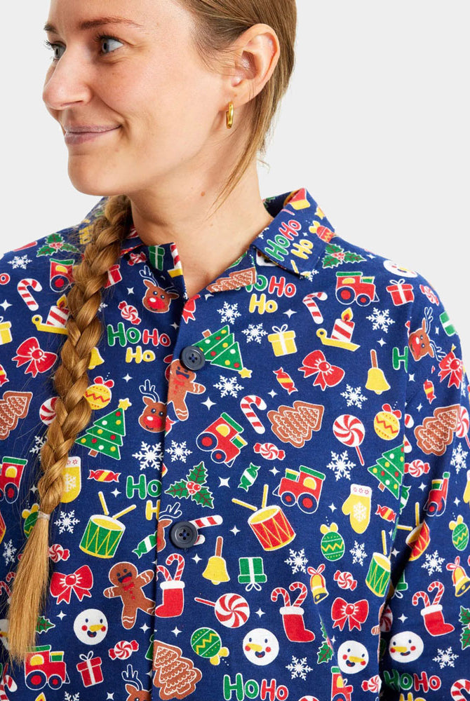 Mujer Pijama de Navidad para Adultos Unisex Azul con Motivos Navideños