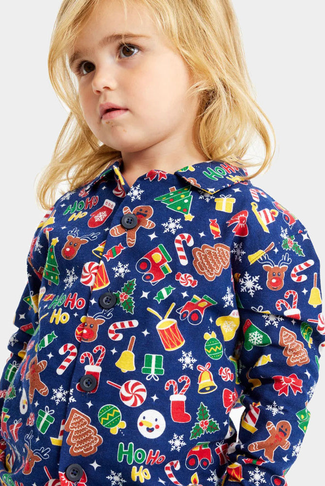 Niños Pijama de Navidad para Familia Azul con Motivos Navideños