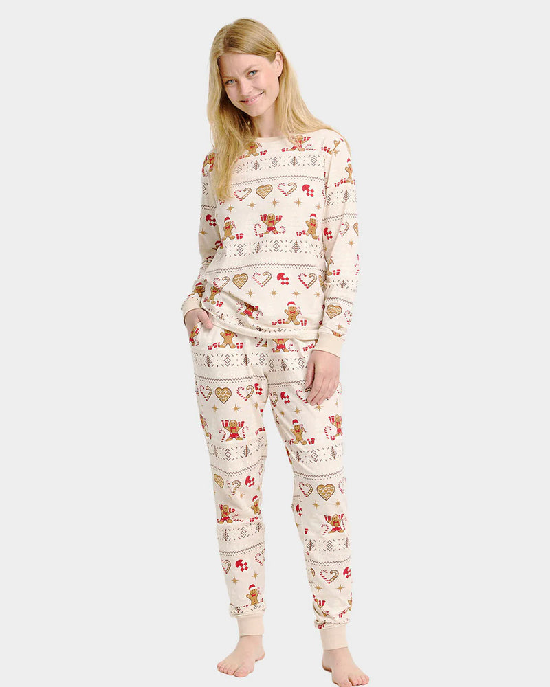 Pijama de Navidad Mujer Adultos Unisex Gingercookies Beige