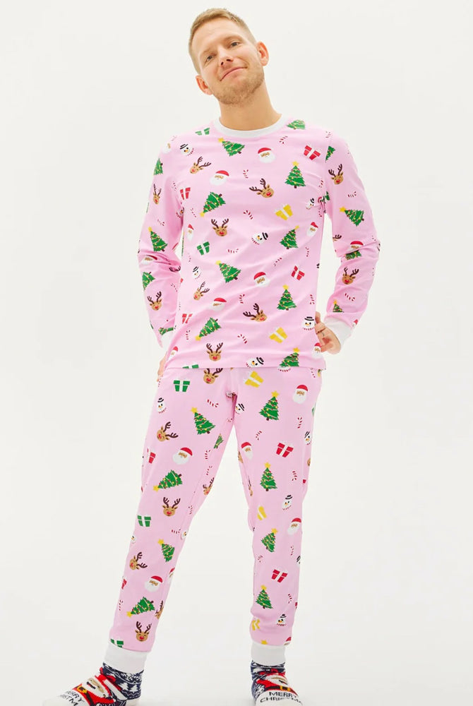 Pijama de Navidad Hombre Adultos Unisex Rosa Motivos Navideños
