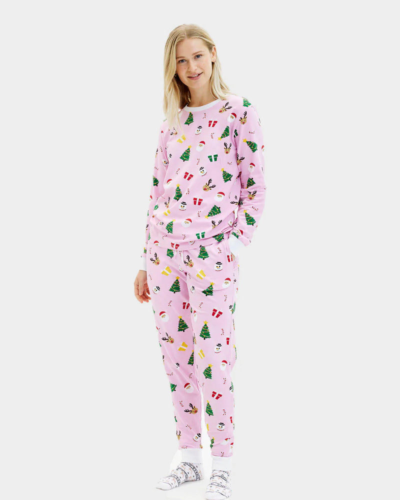 Pijama de Navidad Mujer Adultos Unisex Rosa Motivos Navideños