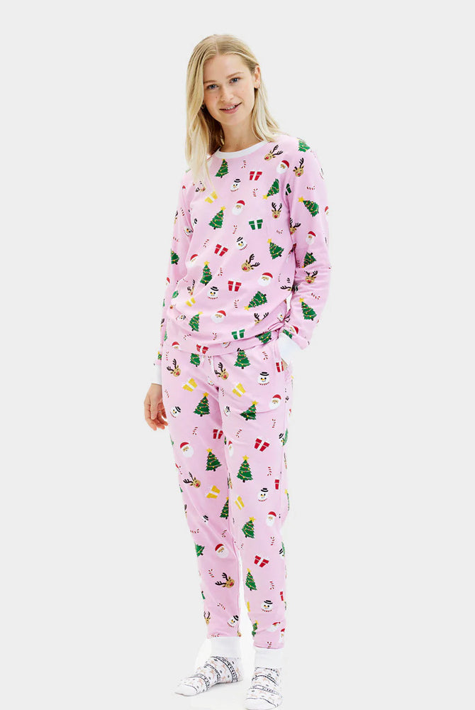 Pijama de Navidad Mujer Adultos Unisex Rosa Motivos Navideños