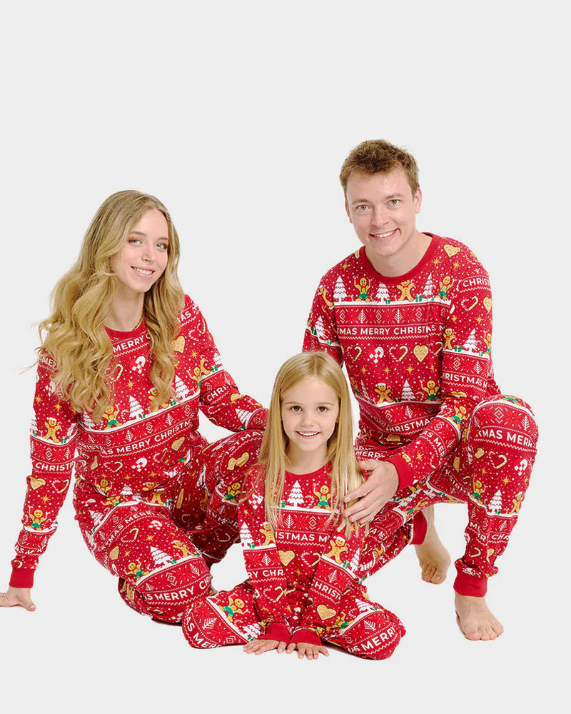 Pijama de Navidad para Familia Gingercookies Rojo Algodón Orgánico