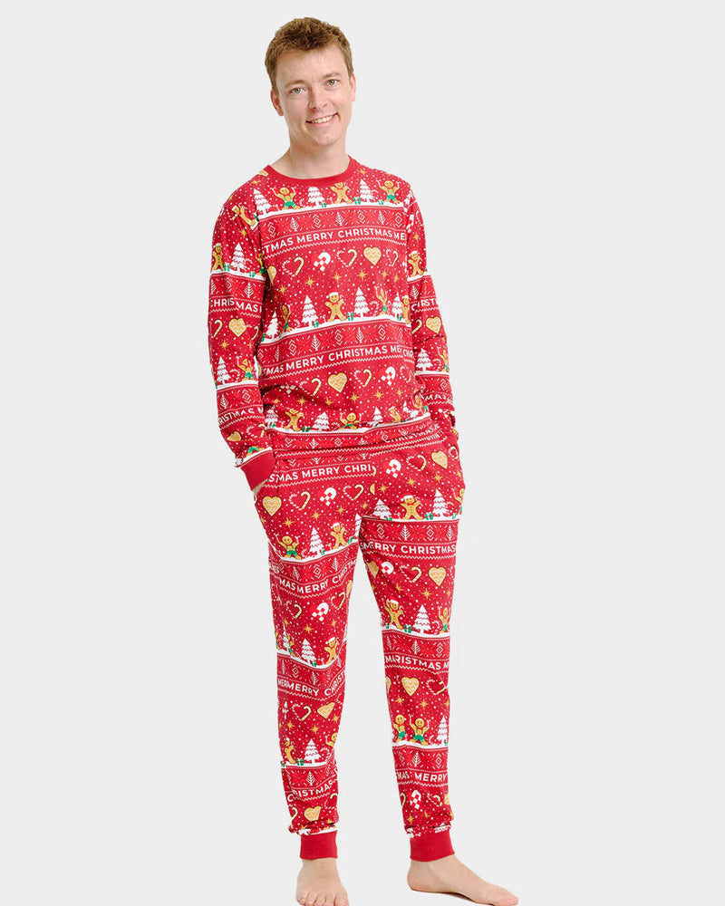 Pijama de Navidad para Hombre Unisex Gingercookies Rojo