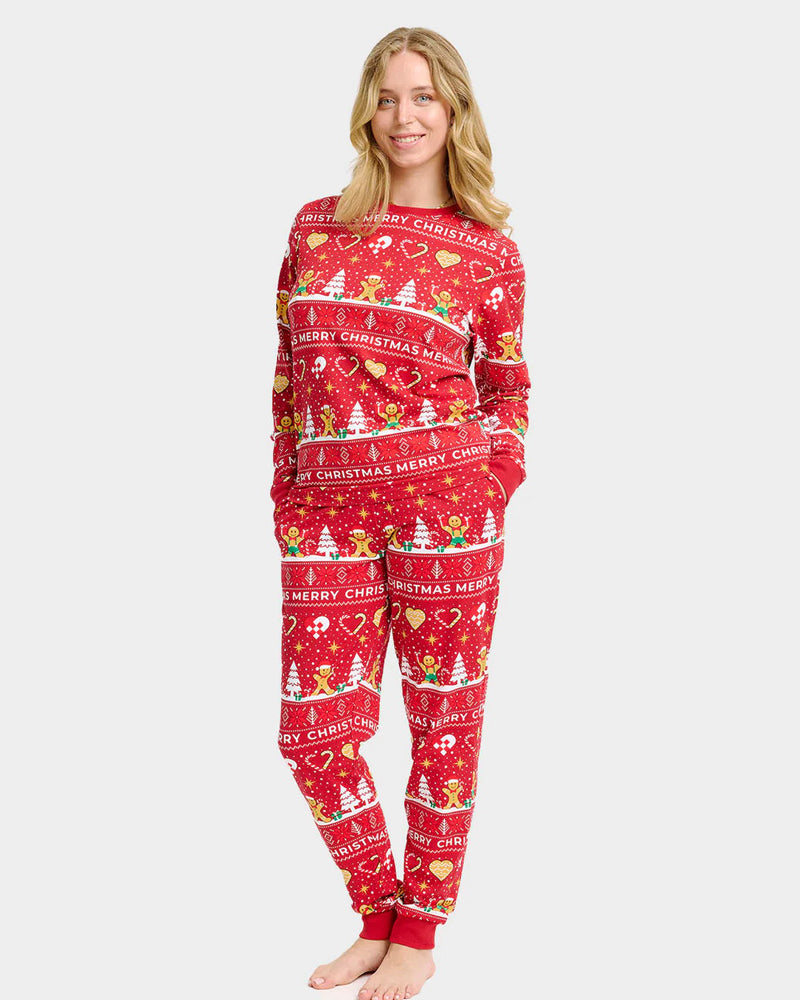 Pijama de Navidad para Mujer Unisex Gingercookies Rojo