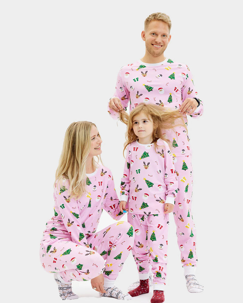 Pijama de Navidad para Niño y Niña Rosa Motivos Navideños Familia
