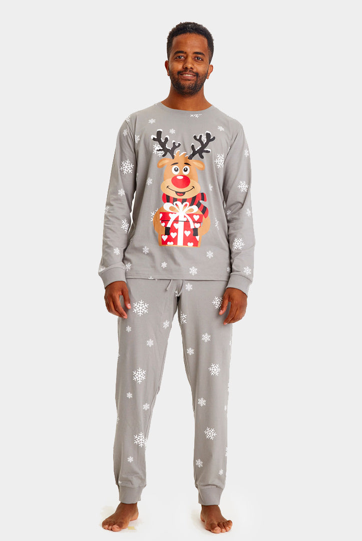 Pijama de Navidad para Familia Gris Reno Rodolfo hombre