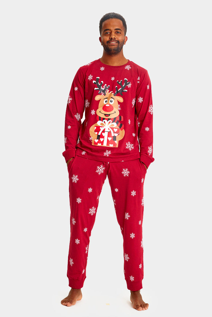 Pijama de Navidad para Familia Rojo Reno Rodolfo hombre