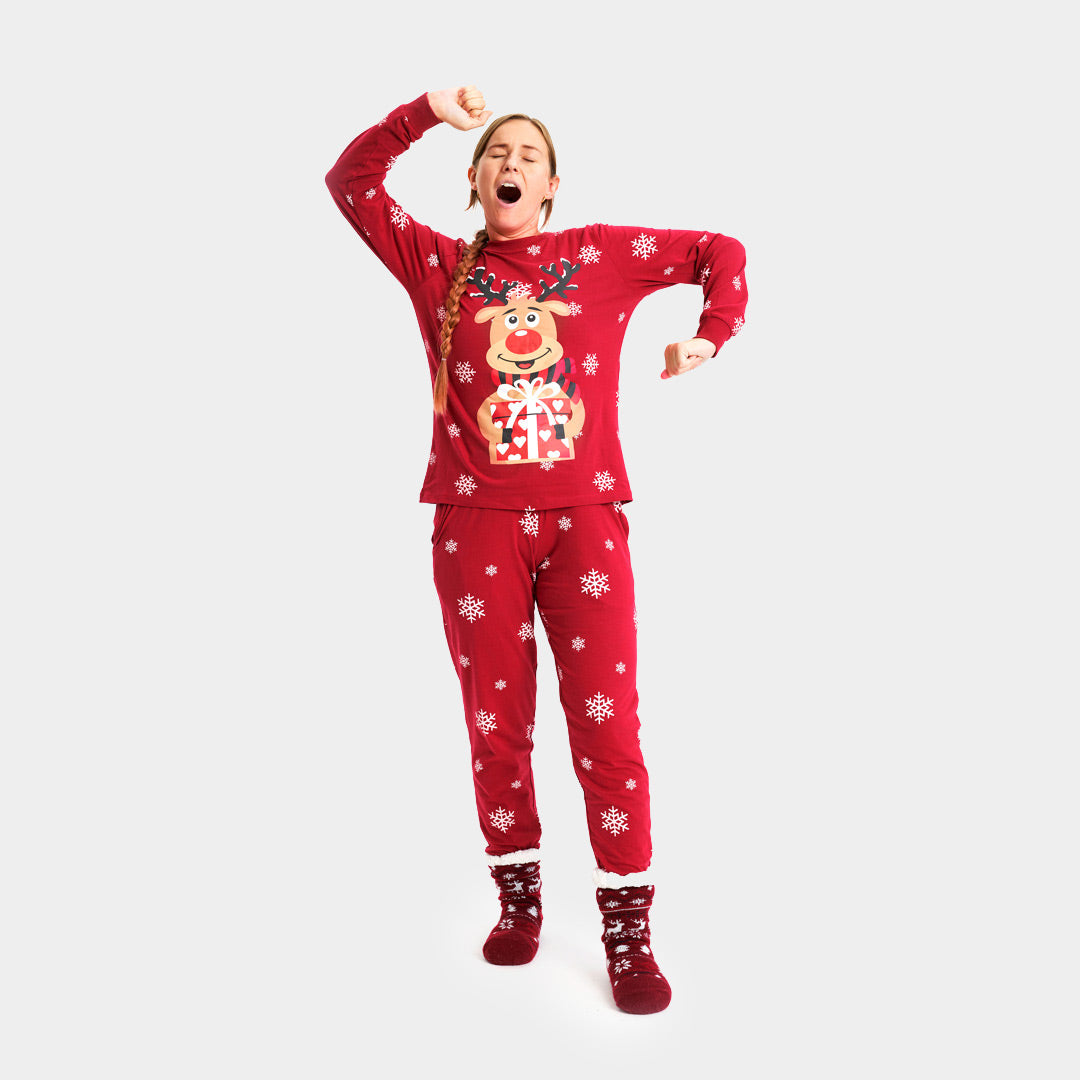Pijama de Navidad para Familia Rojo Reno Rodolfo mujer