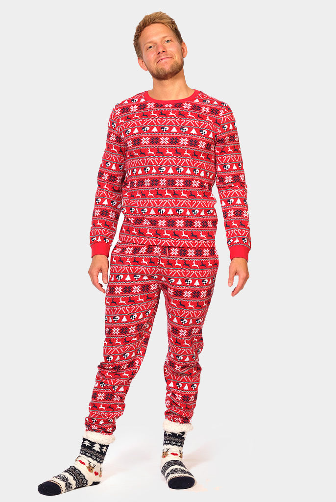 Pijama de Navidad para Familia Rojo con Renos y Árboles hombre