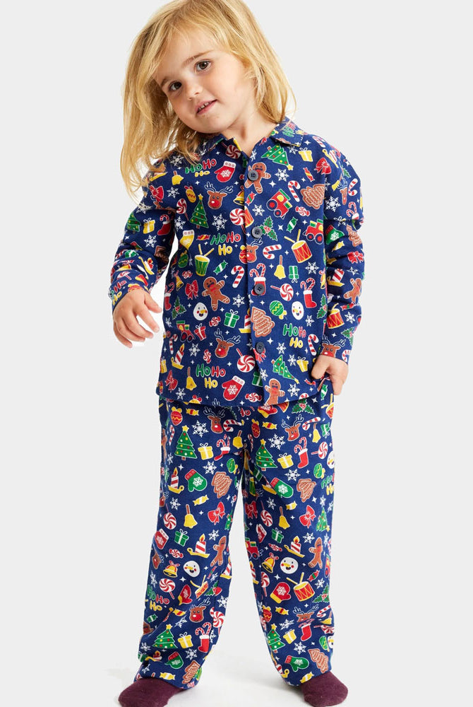 Pijama de Navidad para Familia Azul con Motivos Navideños Niños