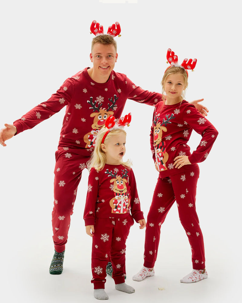 Pijama de Navidad para familia y hombre Rojo Reno Rodolfo