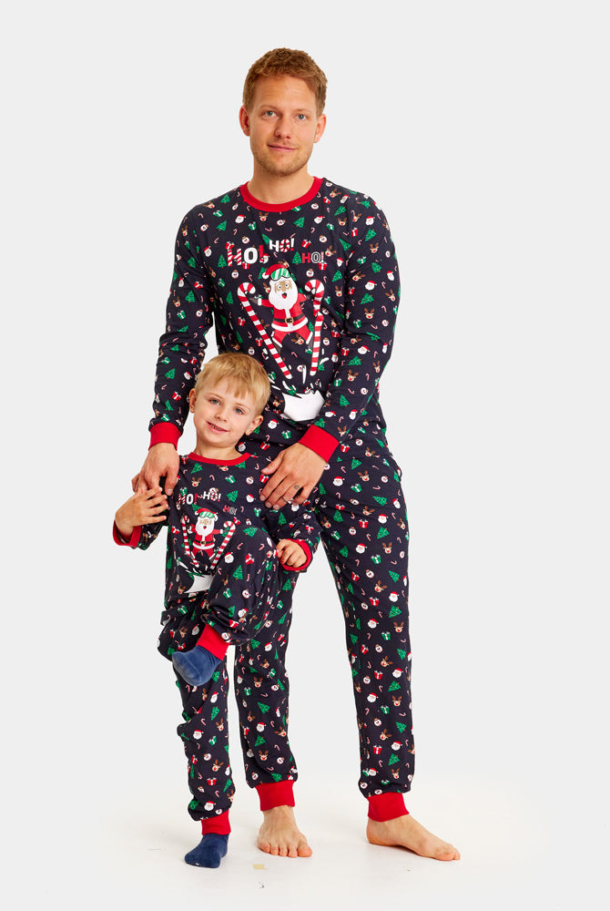 Pijama de Navidad para Familia Azul Papá Noel Esquiador