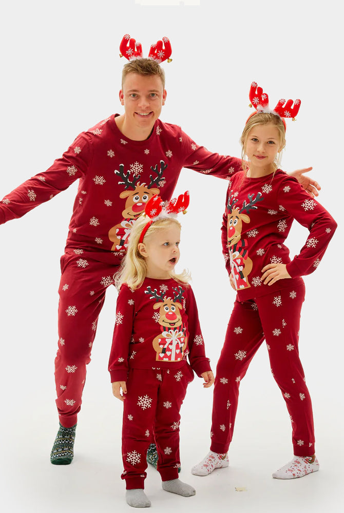 Pijama de Navidad para Familia Reno Rodolfo Rojo