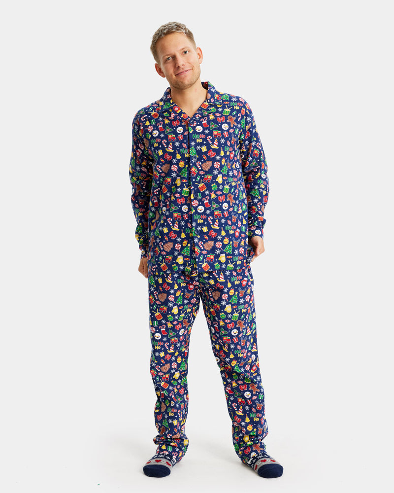 Pijama de Navidad para Mujer Azul con Motivos Navideños