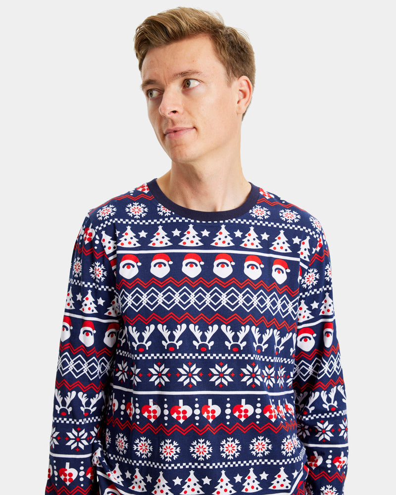 Pijama de Navidad para Hombre con Papá Noel, Árboles y Corazones